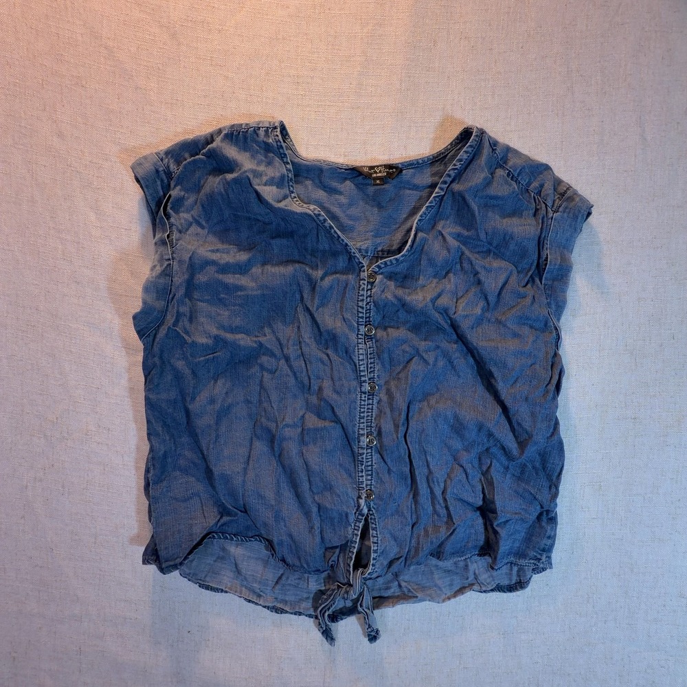 Velvet Heart Los Angeles Chambray Button-Front Tie-Hem Sleeveless Blouse Top XL